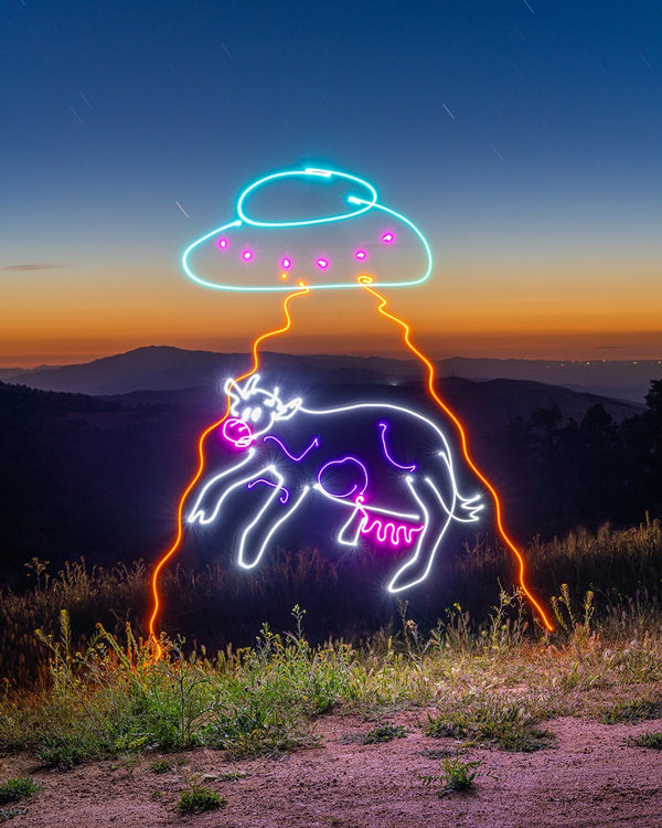 UFO Abducting Cow Print