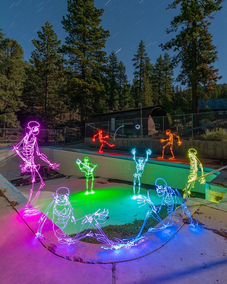 Pool Party Skeleton Print | Abandoned Pool Light Painting Art | Dariustwin