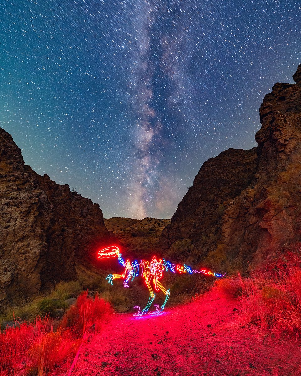 Red Raptor Light Painting Print | Dinosaur Wall Art | Dariustwin